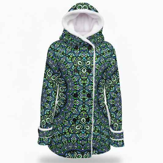 Green - Turquoise - Blue Fuzzy Fleece Hooded Coat