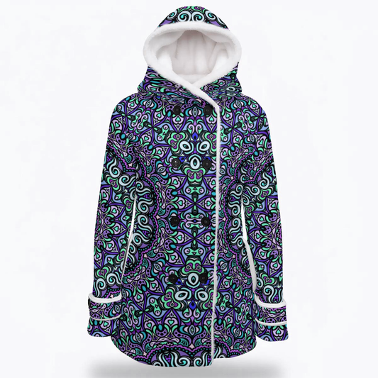Purple - Blue - Turquoise Fuzzy Fleece Hooded Coat