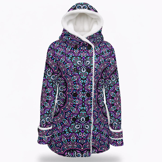 Purple - Blue - Pink Fuzzy Fleece Hooded Coat