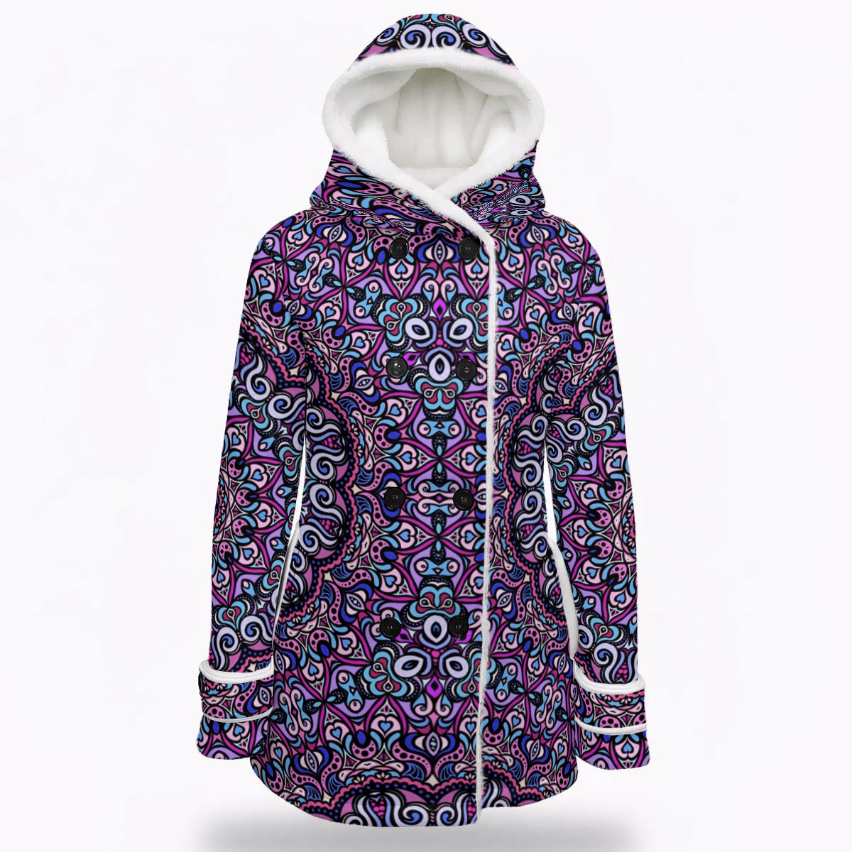 Pink - Purple - Blue Fuzzy Fleece Hooded Coat