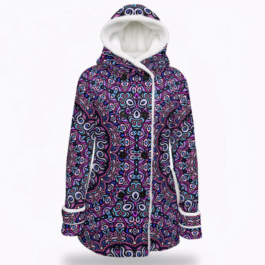 Pink - Purple - Blue Fuzzy Fleece Hooded Coat