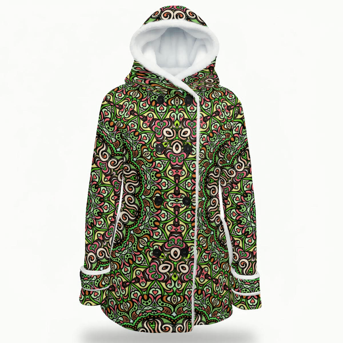 Green - Red - Orange Fuzzy Fleece Hooded Coat