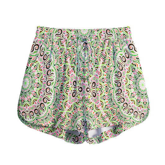 Green - Red Rayon Shorts