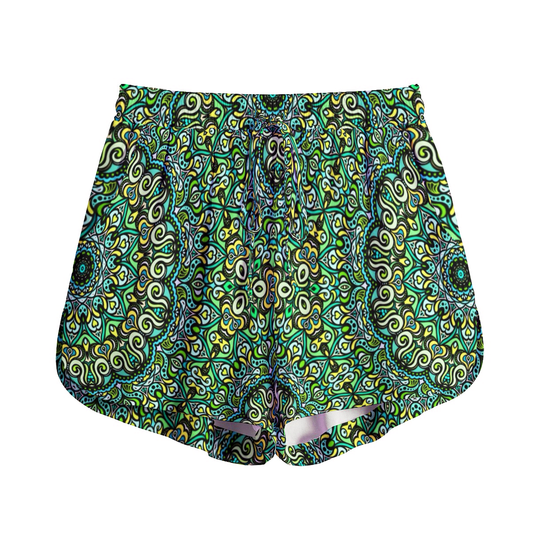 Green - Yellow - Turquoise Rayon Shorts