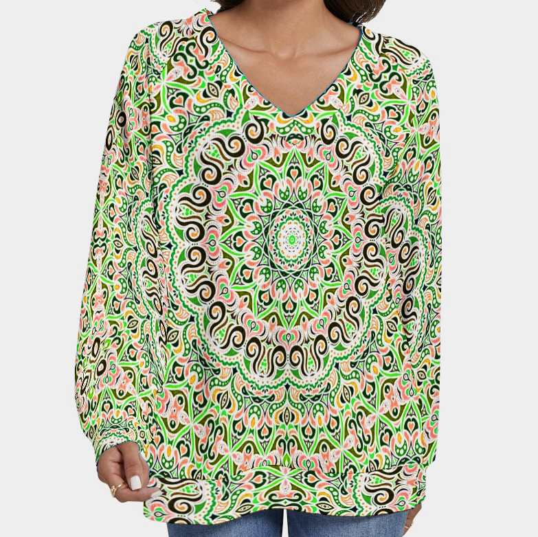 Green - Orange - Yellow V-Neck Sweater