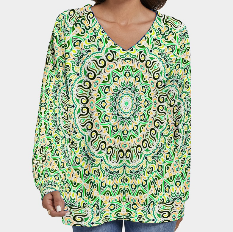 Green - Yellow V-Neck Sweater