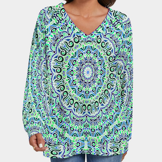 Turquoise - Blue - Green V-Neck Sweater