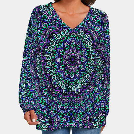 Turquoise - Blue - Purple V-Neck Sweater