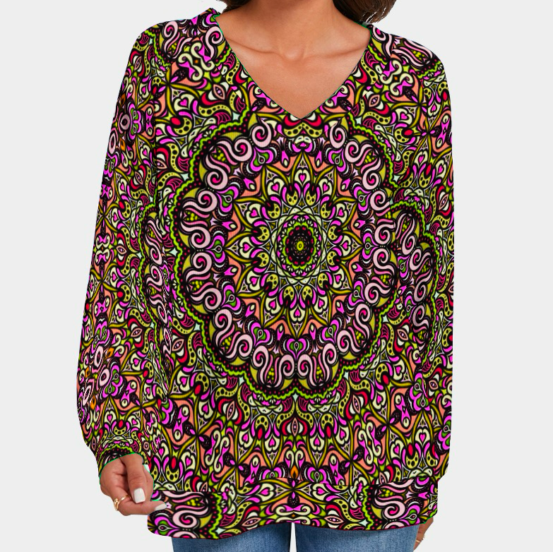 Pink - Yellow - Red V-Neck Sweater