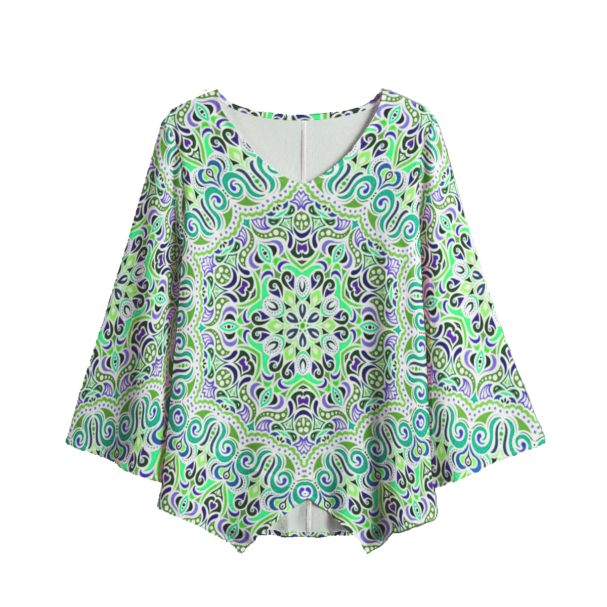 Green - Blue - Turquoise V-Neck Blouse