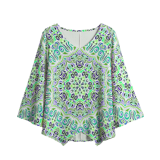 Green - Blue - Turquoise V-Neck Blouse