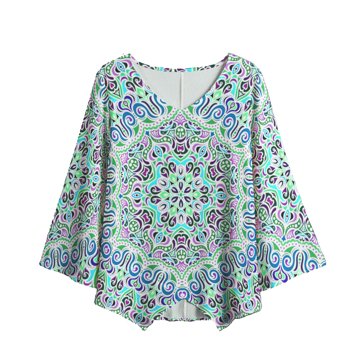Green - Blue - Fuchsia V-Neck Blouse