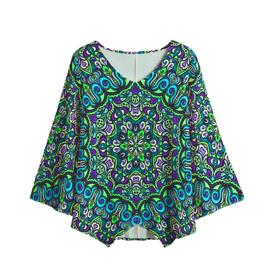 Purple - Blue - Green V-Neck Blouse