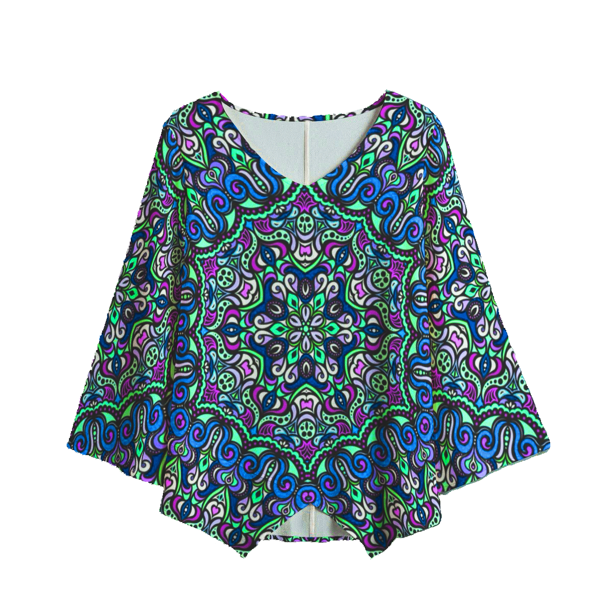 Purple - Blue - Turquoise V-Neck Blouse