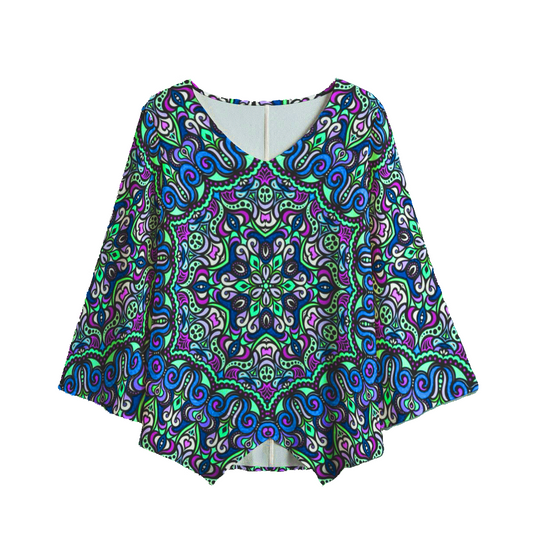 Purple - Blue - Turquoise V-Neck Blouse