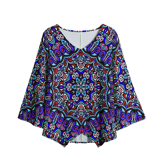 Red - Blue - Pink V-Neck Blouse