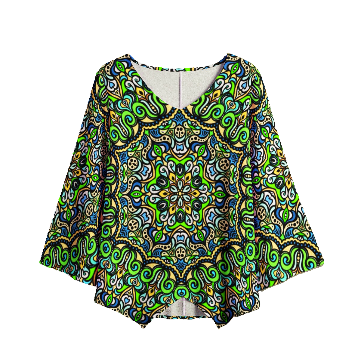 Green - Blue - Yellow V-Neck Blouse