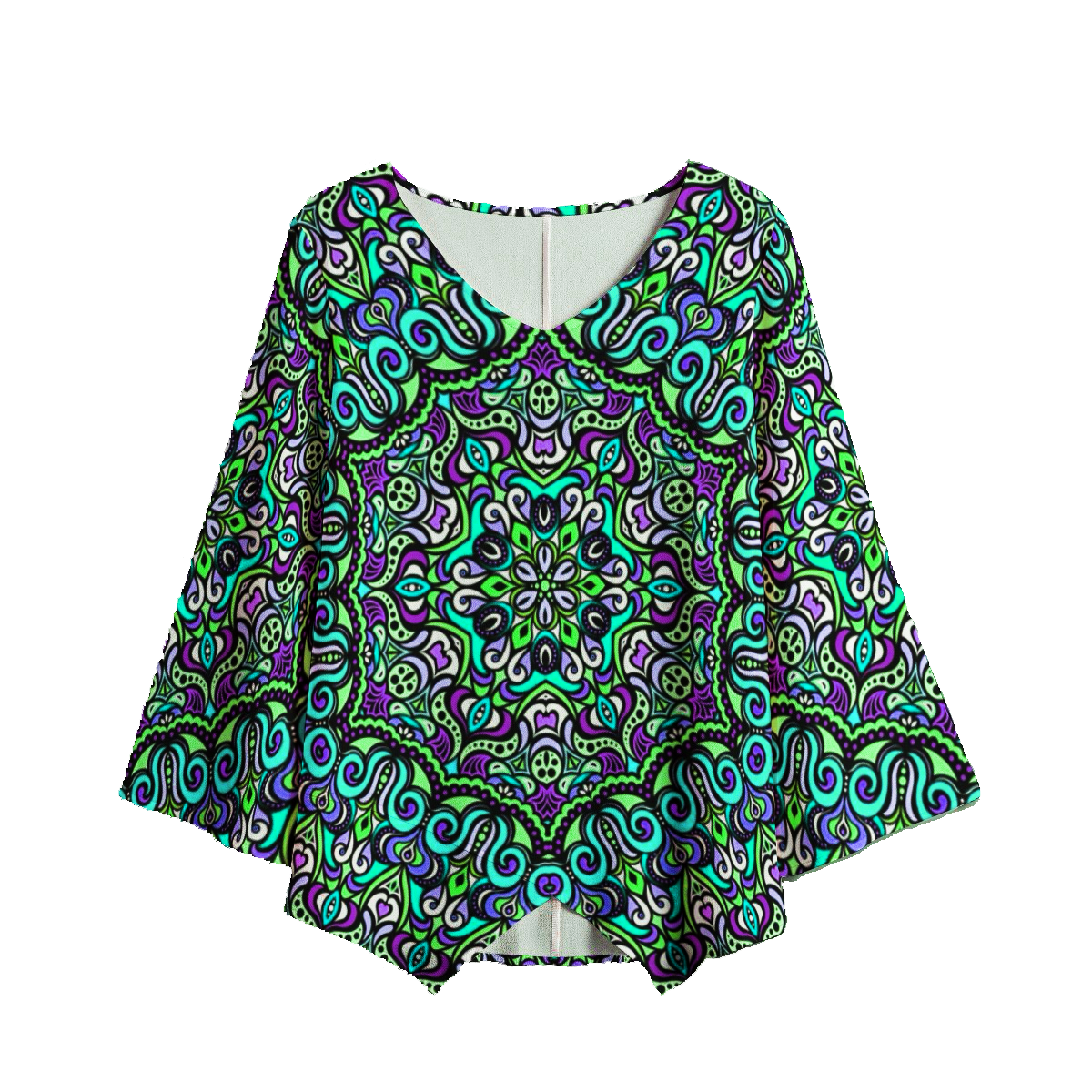 Green - Purple - Turquoise V-Neck Blouse