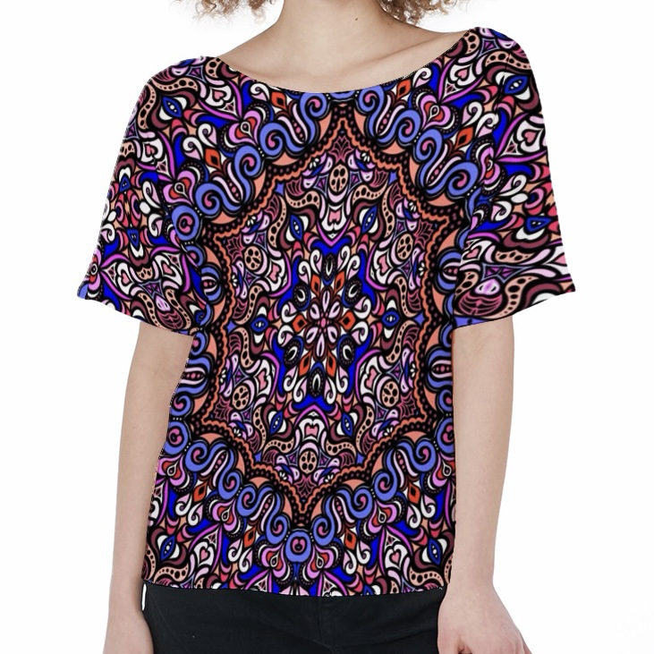 Red - Blue - Pink Boatneck T-Shirt