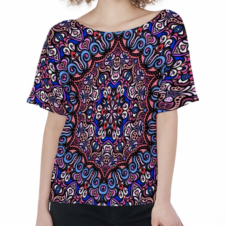 Pink - Blue - Coral Boatneck T-Shirt