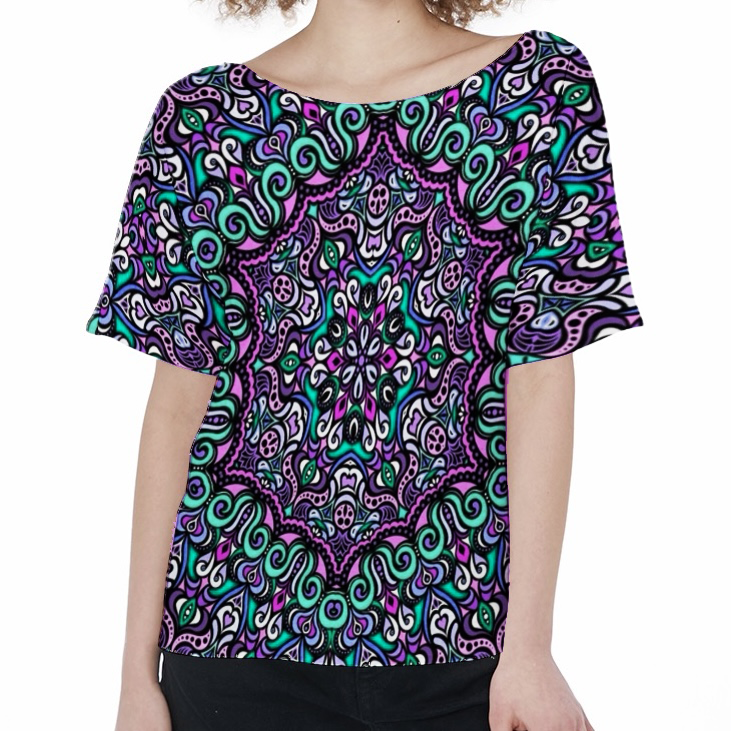 Pink - Turquoise - Purple Boatneck T-Shirt