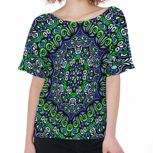 Green - Blue - Turquoise Boatneck T-Shirt