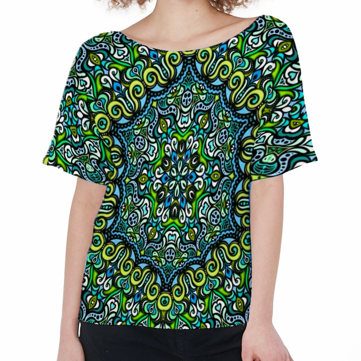 Green - Blue - Turquoise Boatneck T-Shirt