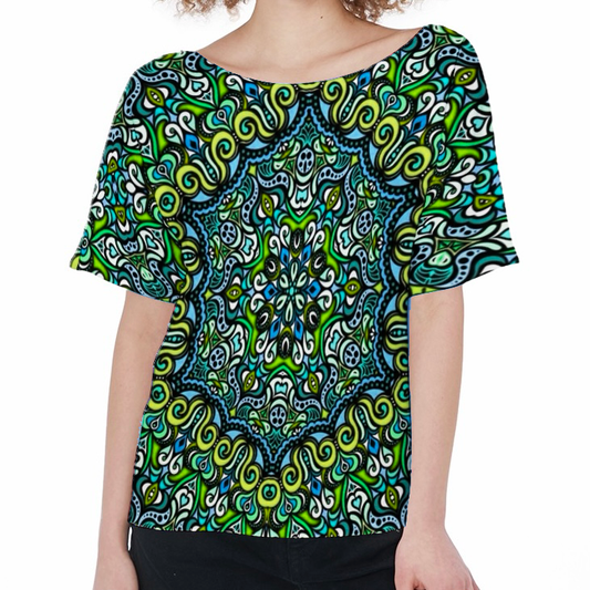 Green - Blue - Turquoise Boatneck T-Shirt