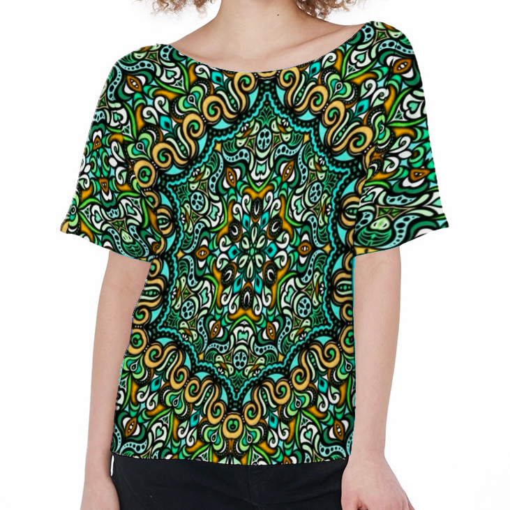 Turquoise - Green - Yellow Boatneck T-Shirt