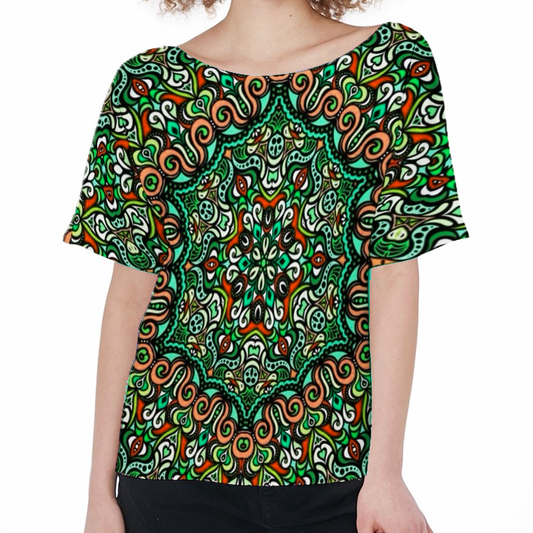 Turquoise - Green - Orange Boatneck T-Shirt