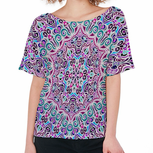 Turquoise - Fuchsia - Purple Boatneck T-Shirt