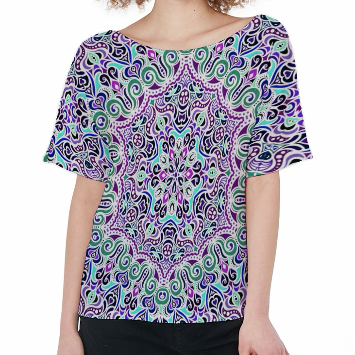 Purple - Turquoise - Fuchsia Boatneck T-Shirt