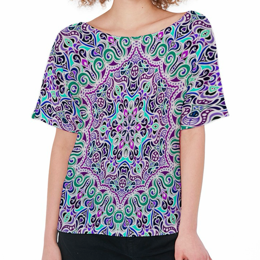 Purple - Turquoise - Fuchsia Boatneck T-Shirt