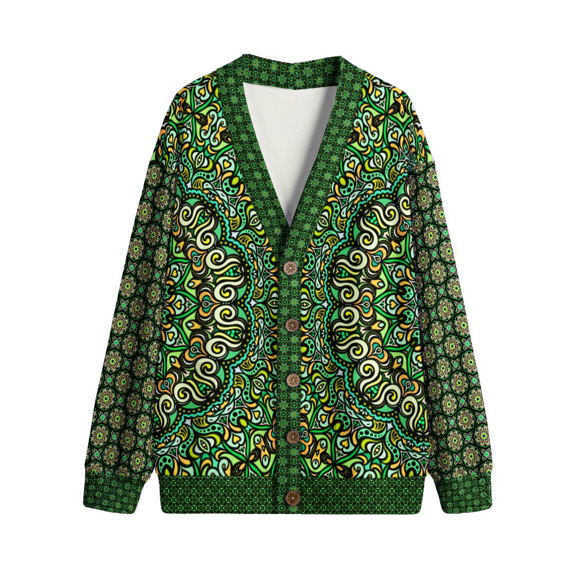 Green - Yellow - Turquoise Fleece Cardigan