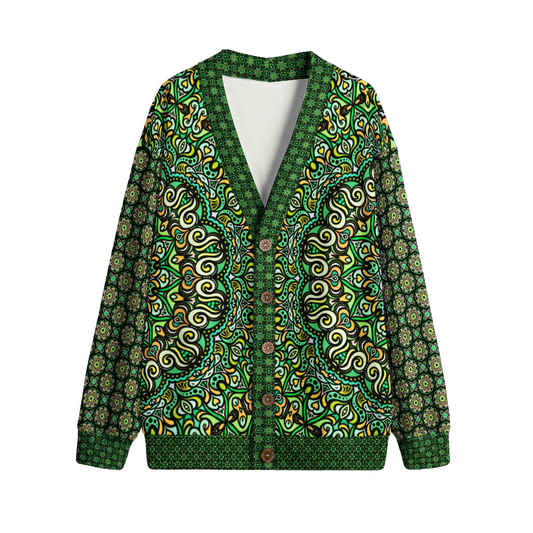 Green - Yellow - Turquoise Fleece Cardigan