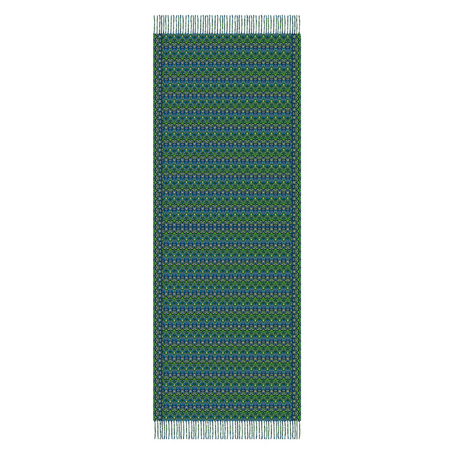 Green - Blue Abstract Doodle Scarf with Tassels