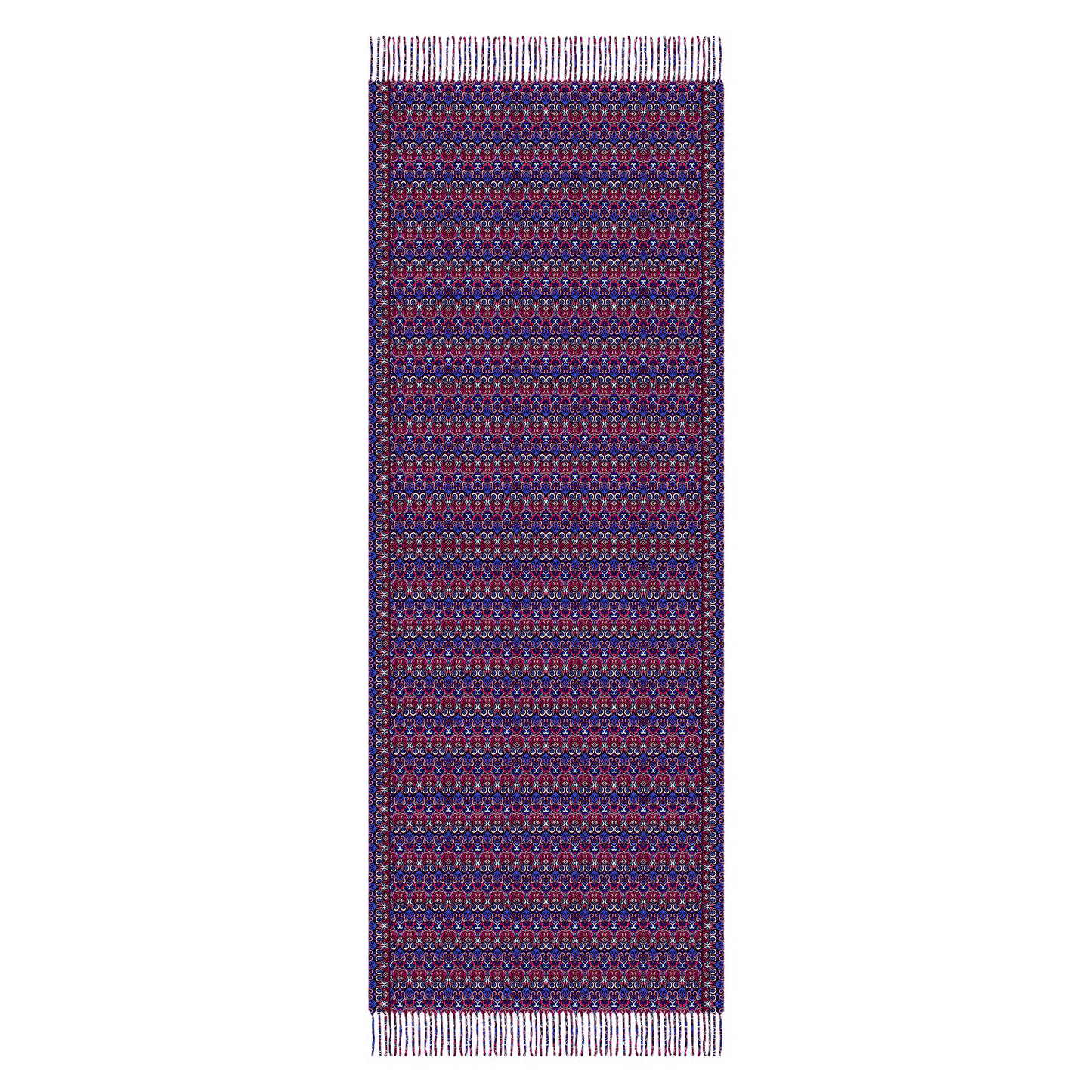 Red - Blue Abstract Doodle Scarf with Tassels