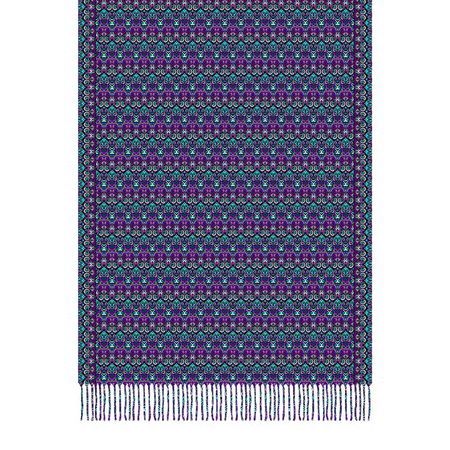 Purple - Turquoise Abstract Doodle Scarf with Tassels