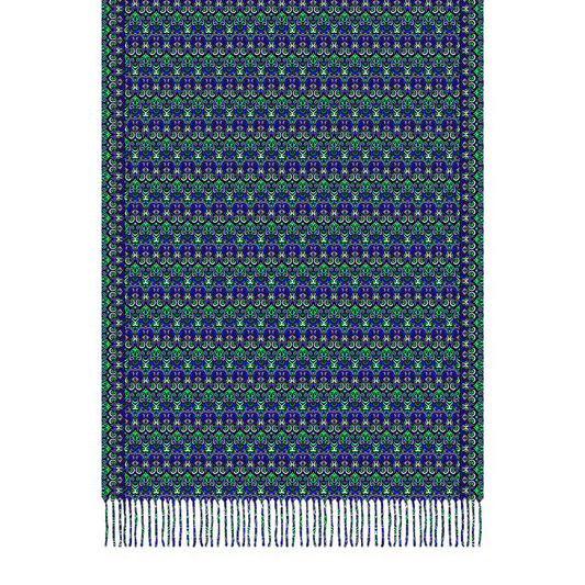 Blue - Green Abstract Doodle Scarf with Tassels
