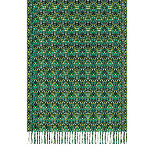 Green - Blue Abstract Doodle Scarf with Tassels