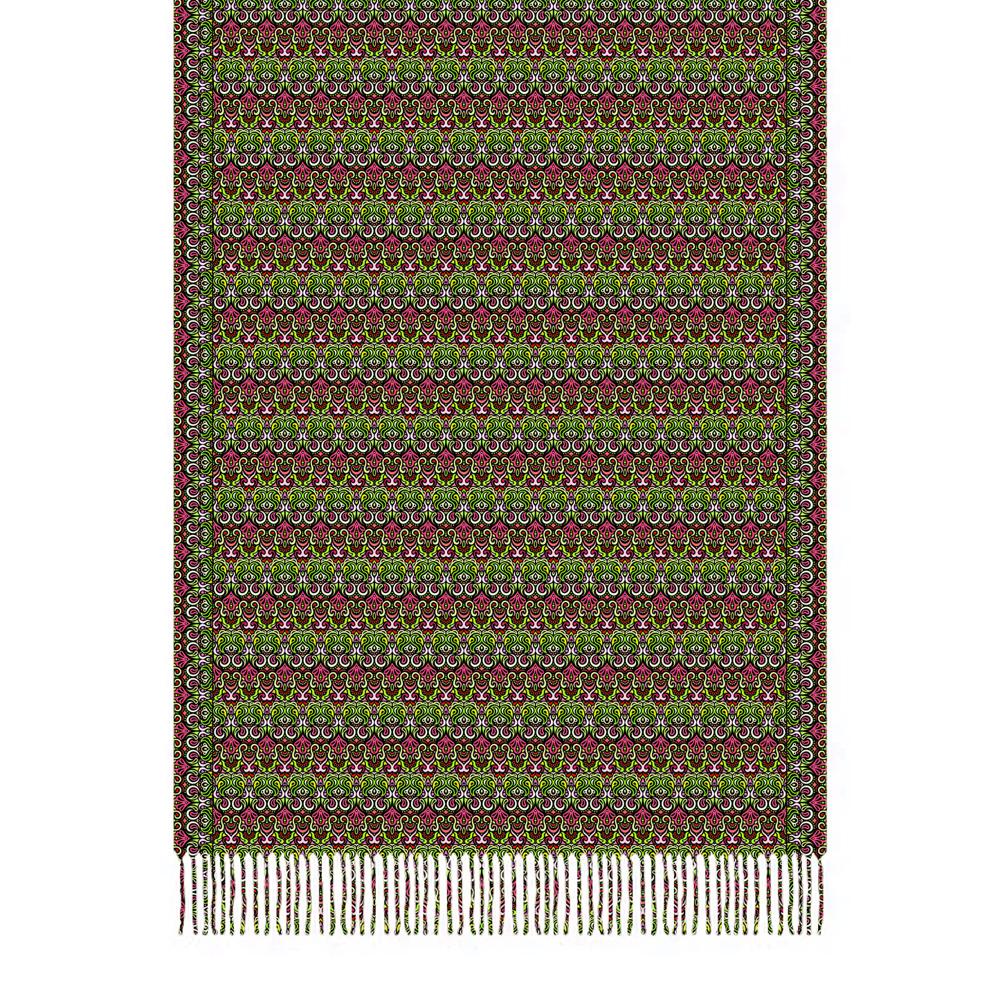 Green - Red Abstract Doodle Scarf with Tassels