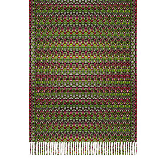 Green - Red Abstract Doodle Scarf with Tassels