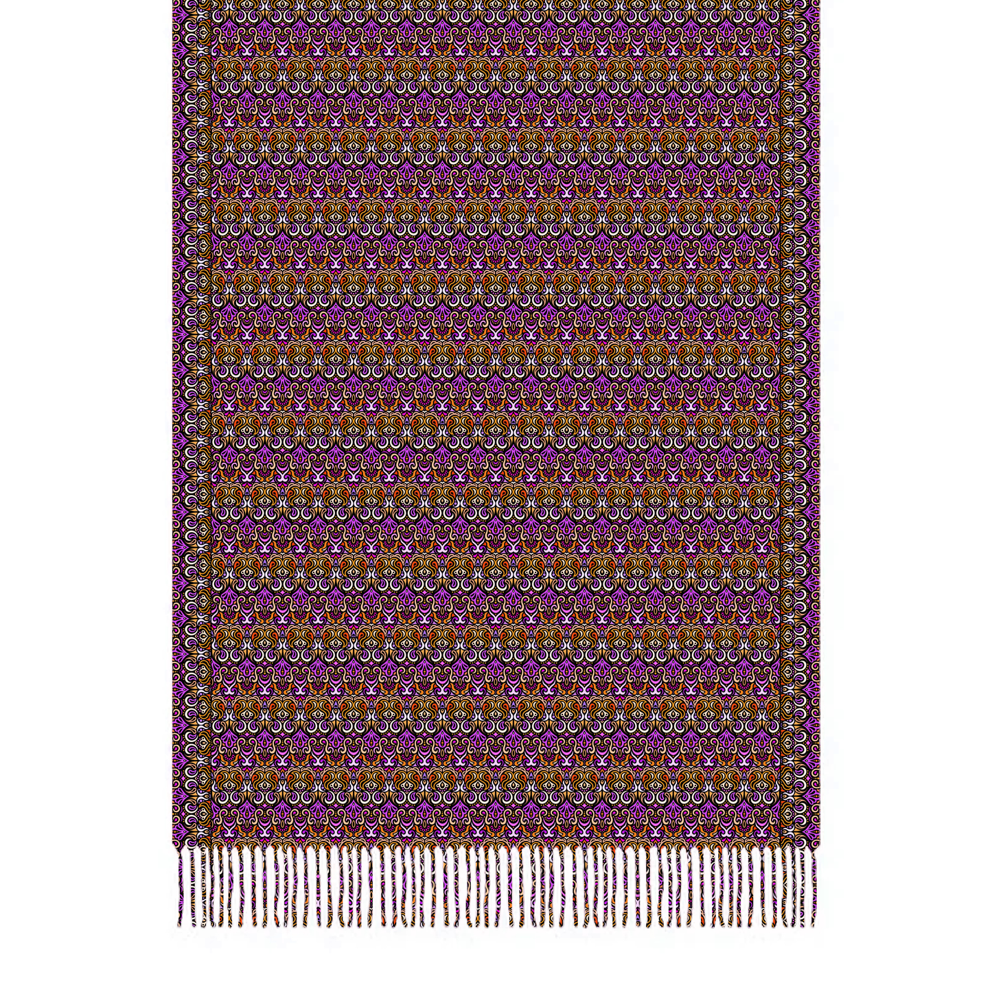 Orange - Purple Abstract Doodle Scarf with Tassels