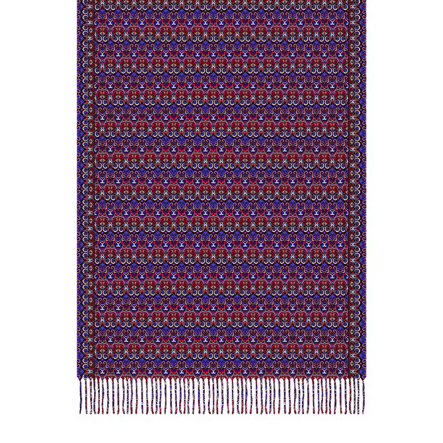 Red - Purple Abstract Doodle Scarf with Tassels