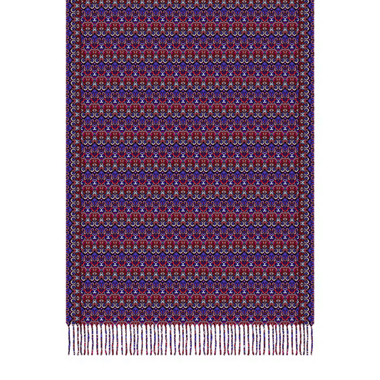 Red - Purple Abstract Doodle Scarf with Tassels